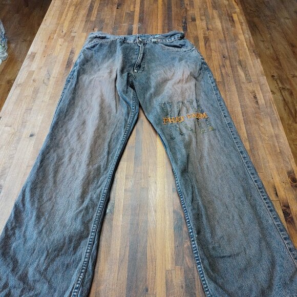 Phat Farm Denim Jeans Men's 32 x 33 Embroidered Logo Y2K Urban Hip Hop Brownish - Picture 1 of 14